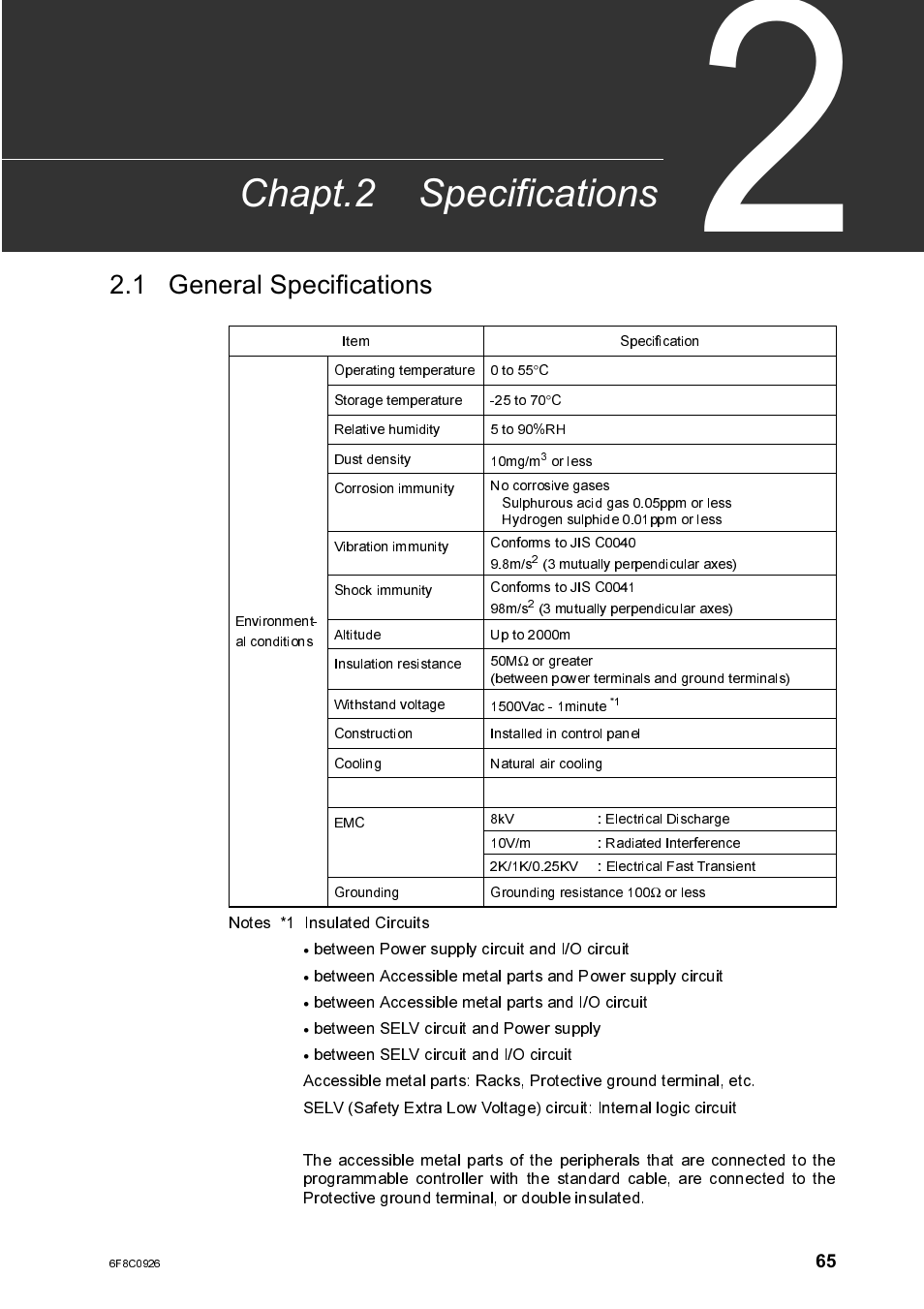 Chapt.2 specifications, Chapt2 specifications, 1 general specifications | Toshiba SX 2000 User Manual | Page 82 / 181