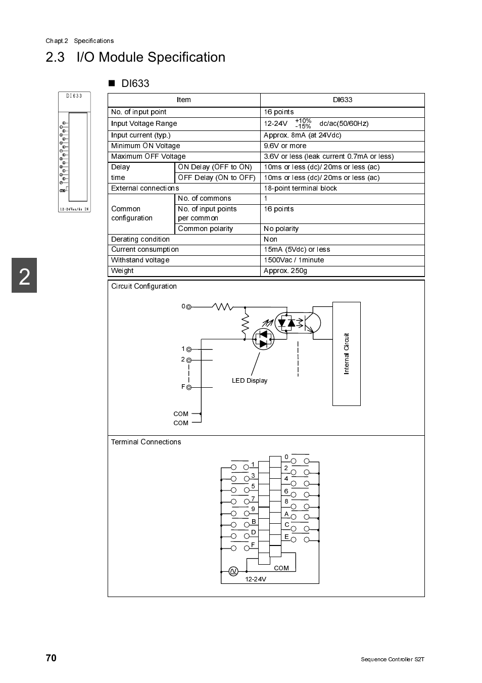 Di633, 3 i/o module specification | Toshiba SX 2000 User Manual | Page 87 / 181