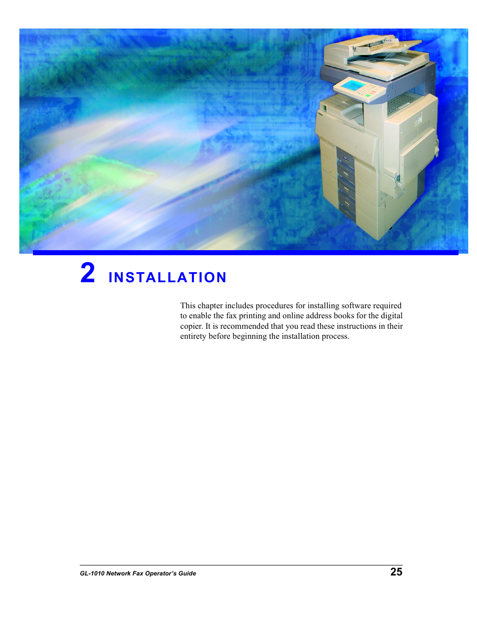 2 installation, Installation | Toshiba GL-1010 User Manual | Page 25 / 97