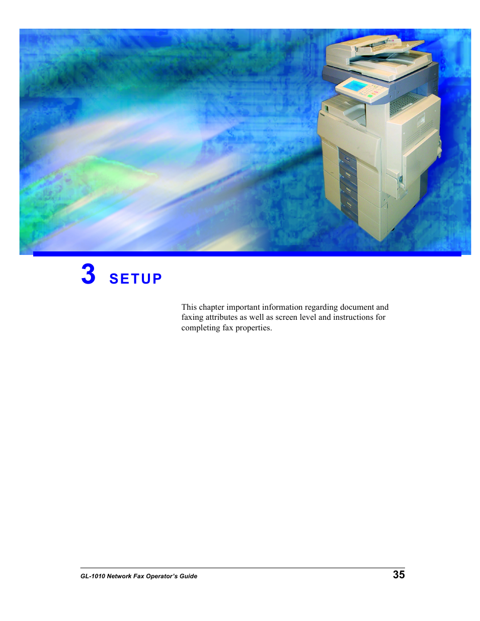 3 setup, Setup | Toshiba GL-1010 User Manual | Page 35 / 97