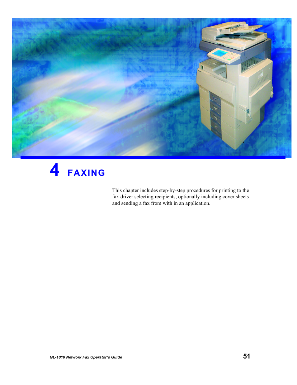 4 faxing, Faxing | Toshiba GL-1010 User Manual | Page 51 / 97