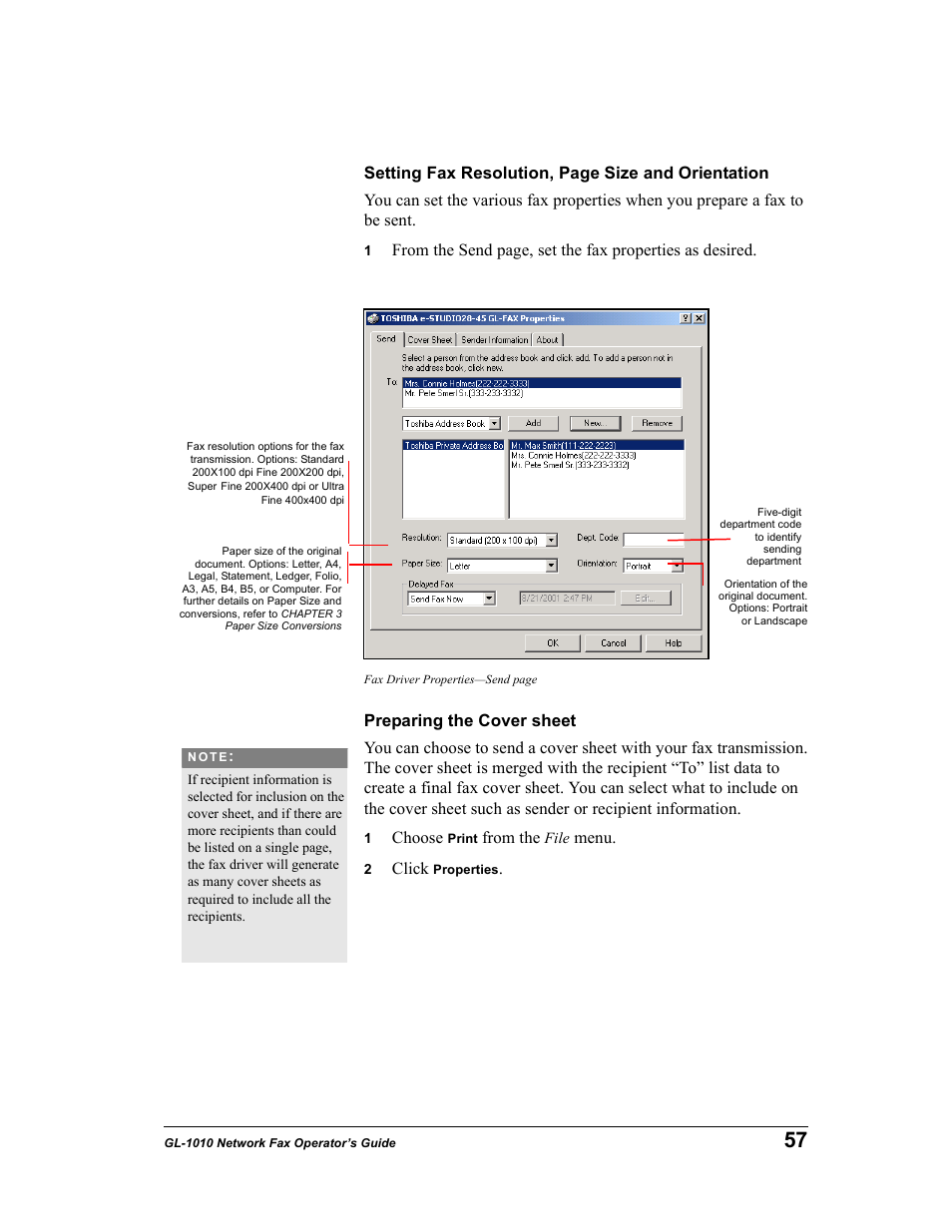 Preparing the cover sheet, Choose, Menu | Click | Toshiba GL-1010 User Manual | Page 57 / 97