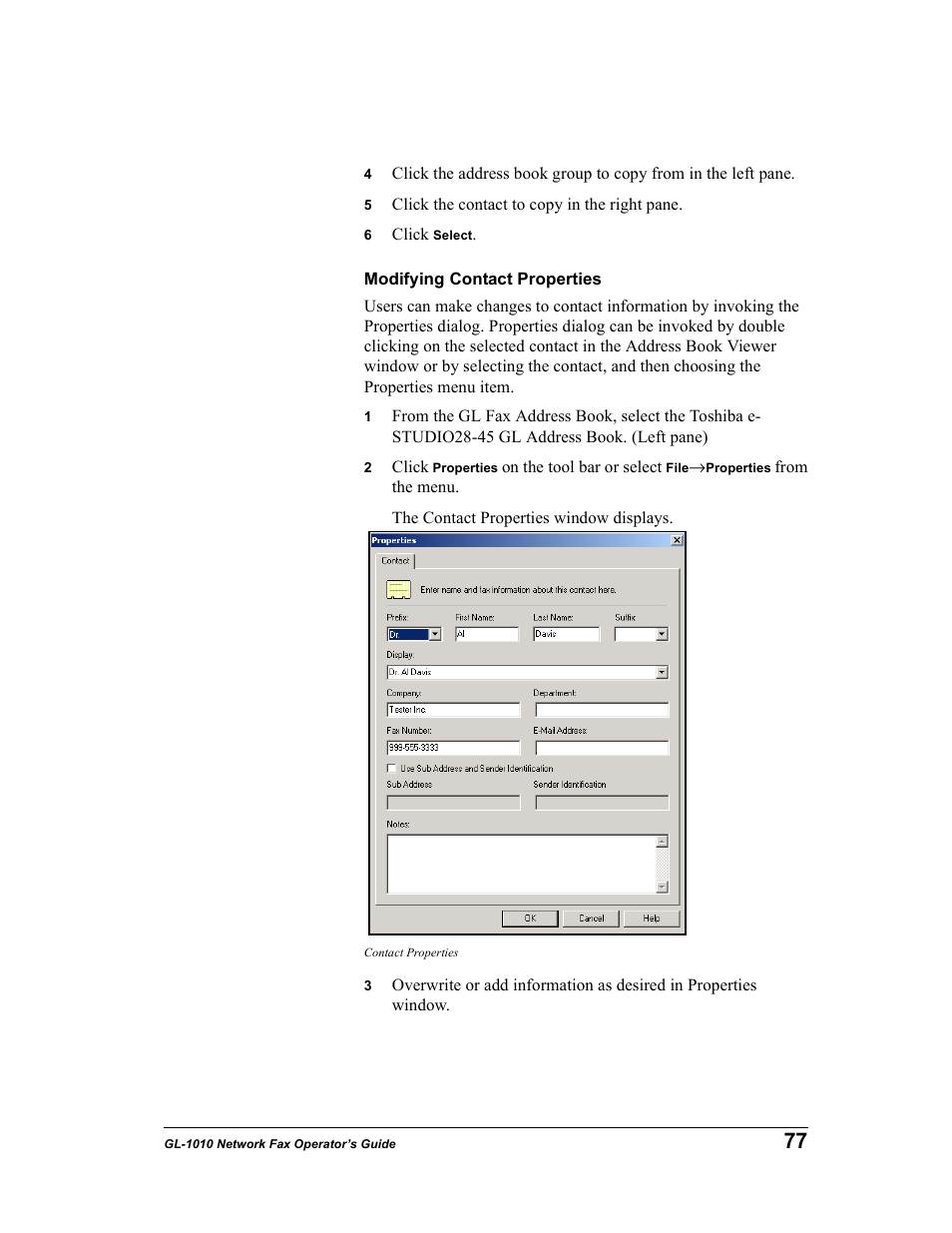 Modifying contact properties | Toshiba GL-1010 User Manual | Page 77 / 97