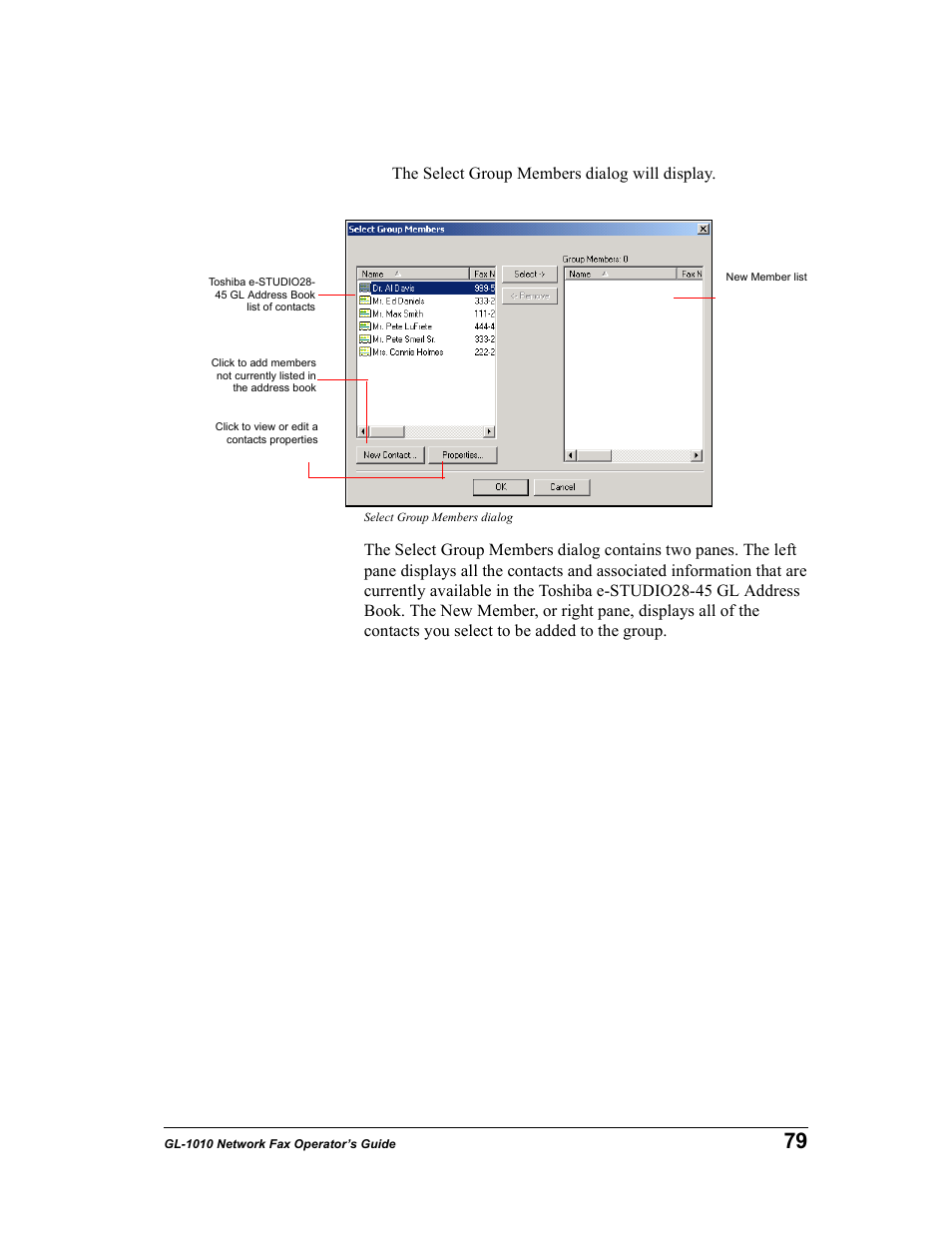 The select group members dialog will display | Toshiba GL-1010 User Manual | Page 79 / 97