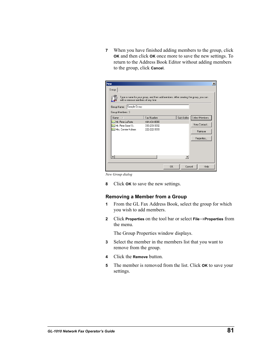Removing a member from a group | Toshiba GL-1010 User Manual | Page 81 / 97
