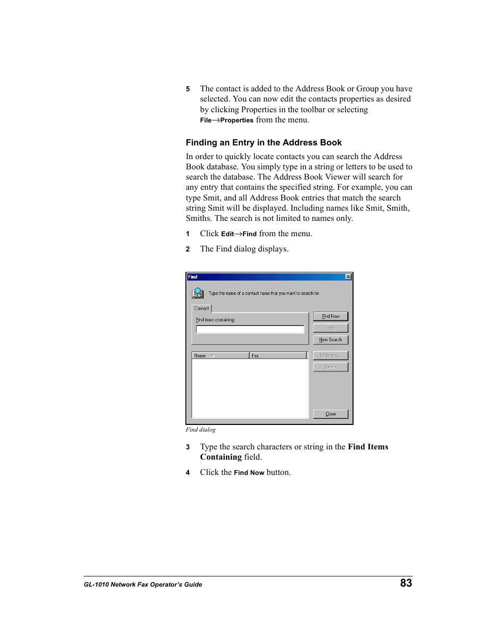 Finding an entry in the address book | Toshiba GL-1010 User Manual | Page 83 / 97