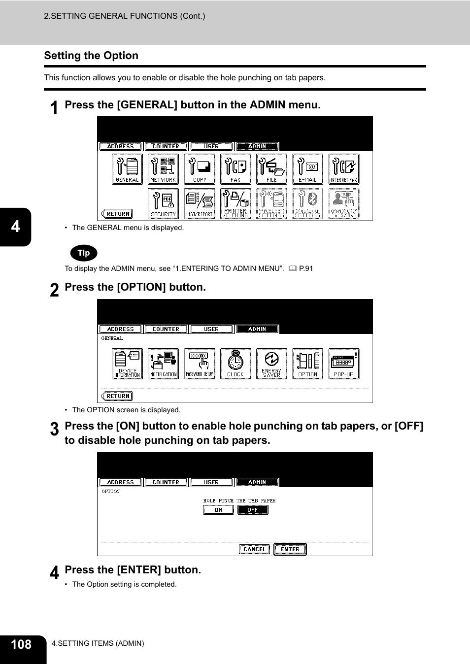 Setting the option | Toshiba E.STUDIO e-STUDIO 523 User Manual | Page 110 / 216