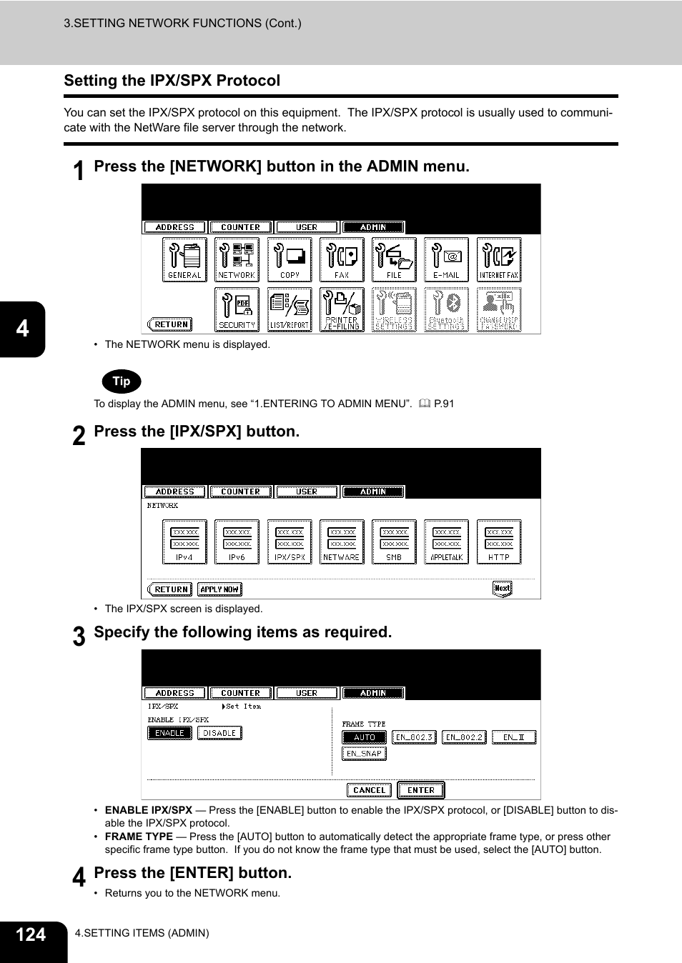 Setting the ipx/spx protocol | Toshiba E.STUDIO e-STUDIO 523 User Manual | Page 126 / 216