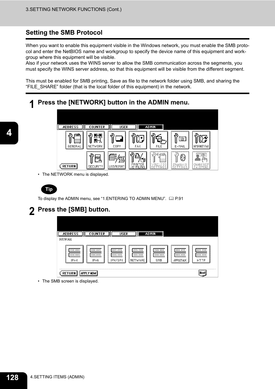 Setting the smb protocol | Toshiba E.STUDIO e-STUDIO 523 User Manual | Page 130 / 216