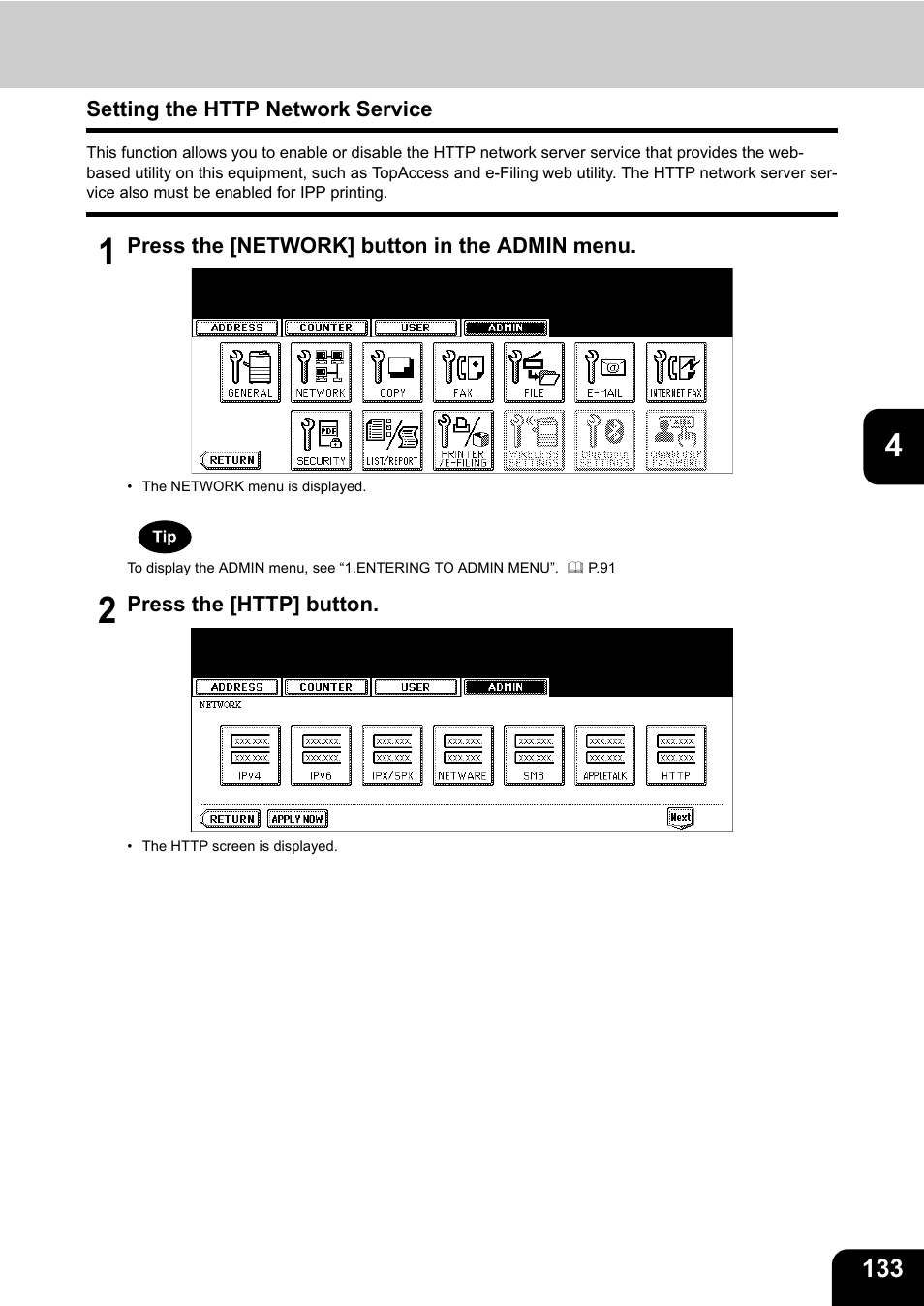 Setting the http network service | Toshiba E.STUDIO e-STUDIO 523 User Manual | Page 135 / 216