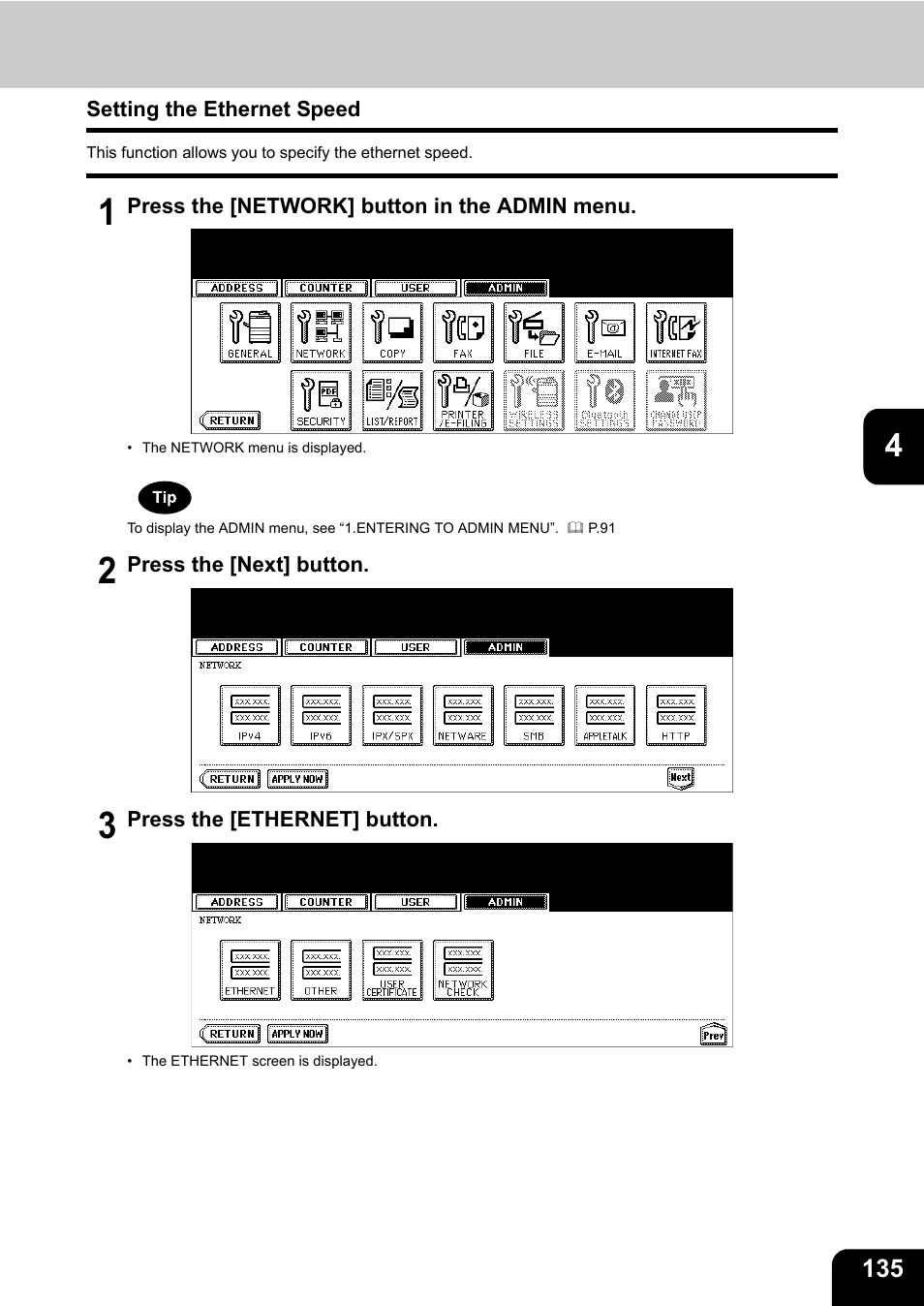 Setting the ethernet speed | Toshiba E.STUDIO e-STUDIO 523 User Manual | Page 137 / 216