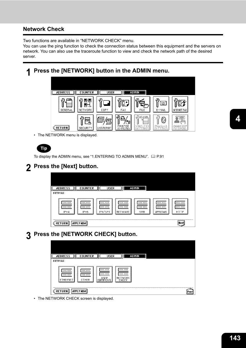 Network check | Toshiba E.STUDIO e-STUDIO 523 User Manual | Page 145 / 216