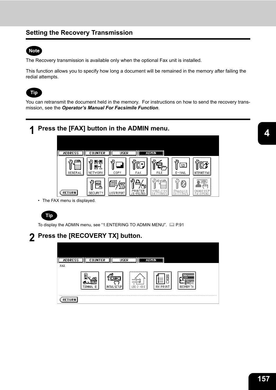 Setting the recovery transmission | Toshiba E.STUDIO e-STUDIO 523 User Manual | Page 159 / 216