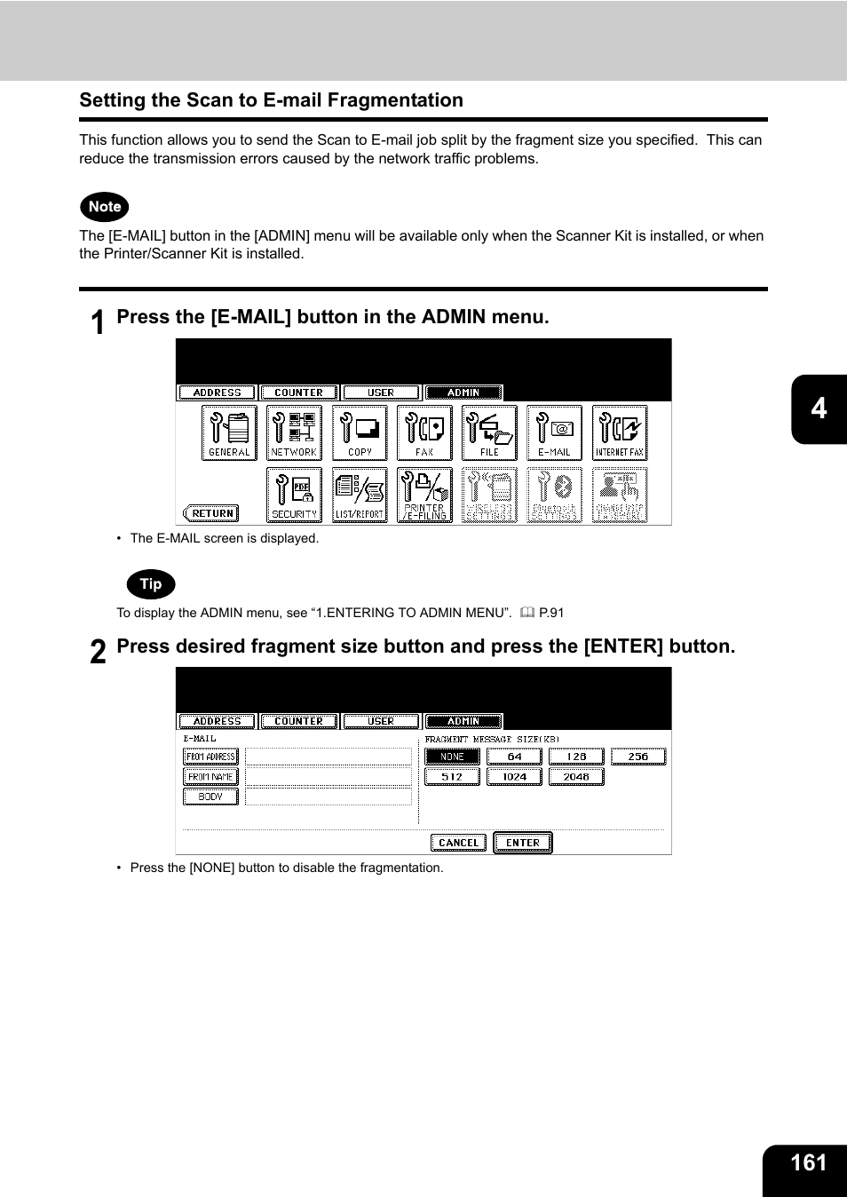 Setting the scan to e-mail fragmentation | Toshiba E.STUDIO e-STUDIO 523 User Manual | Page 163 / 216