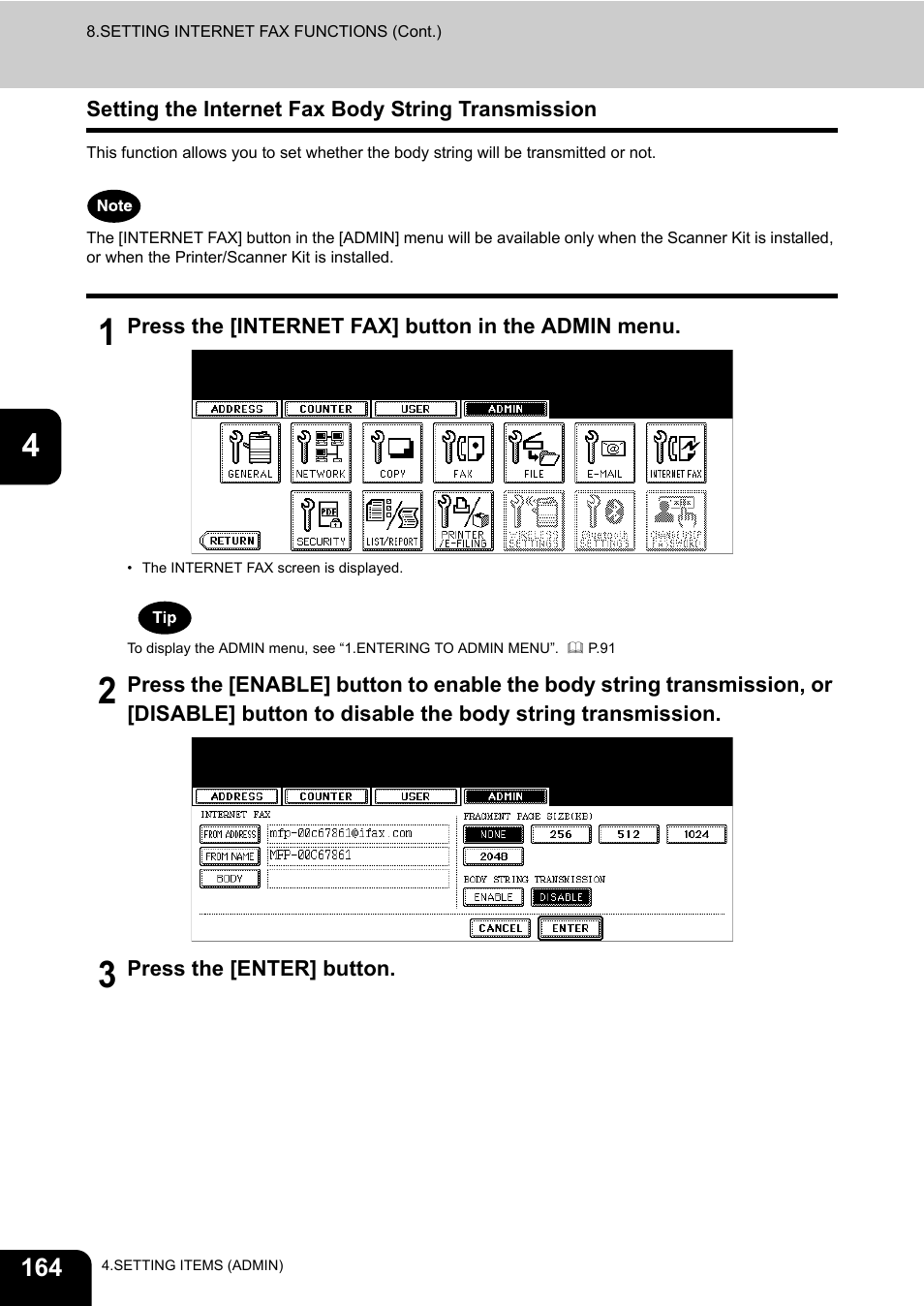 Setting the internet fax body string transmission | Toshiba E.STUDIO e-STUDIO 523 User Manual | Page 166 / 216