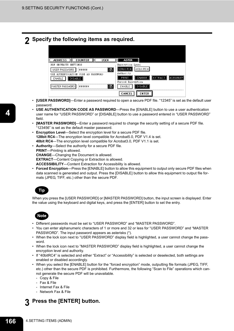 Specify the following items as required, Press the [enter] button | Toshiba E.STUDIO e-STUDIO 523 User Manual | Page 168 / 216
