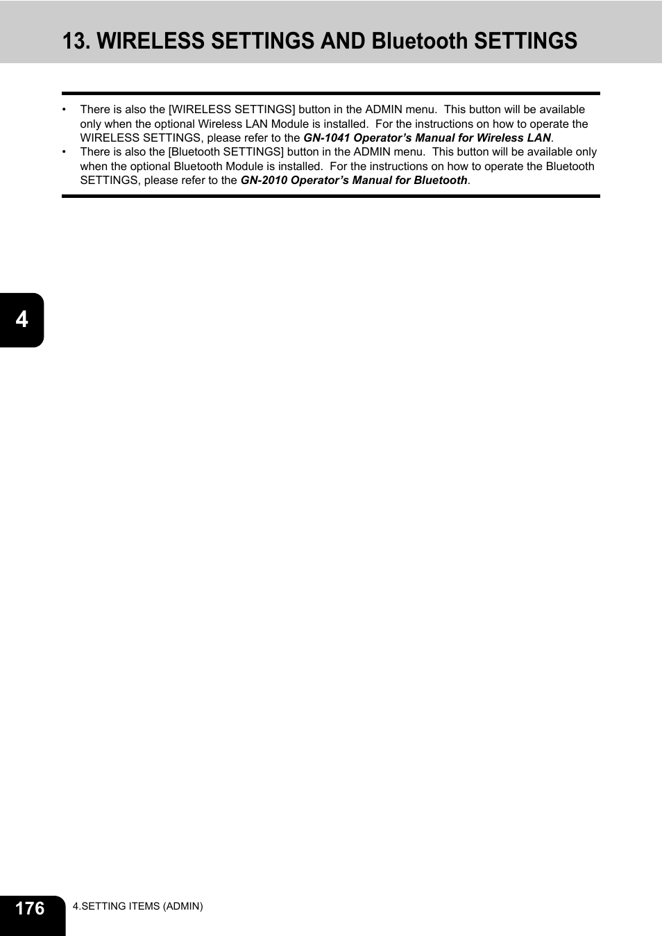 Wireless settings and bluetooth settings, P.176 “13.wireless settings and bluetooth settings | Toshiba E.STUDIO e-STUDIO 523 User Manual | Page 178 / 216