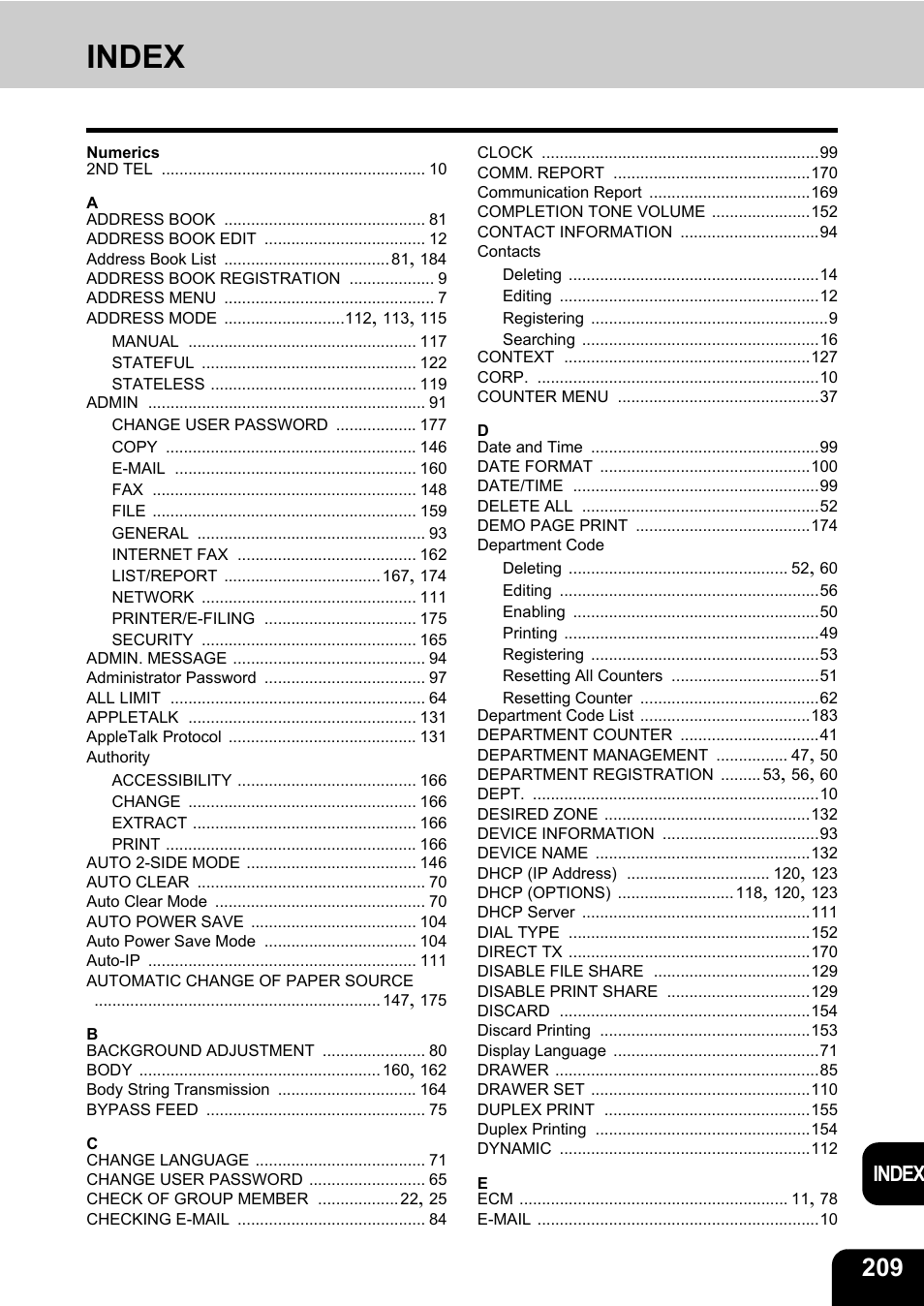 Index | Toshiba E.STUDIO e-STUDIO 523 User Manual | Page 211 / 216