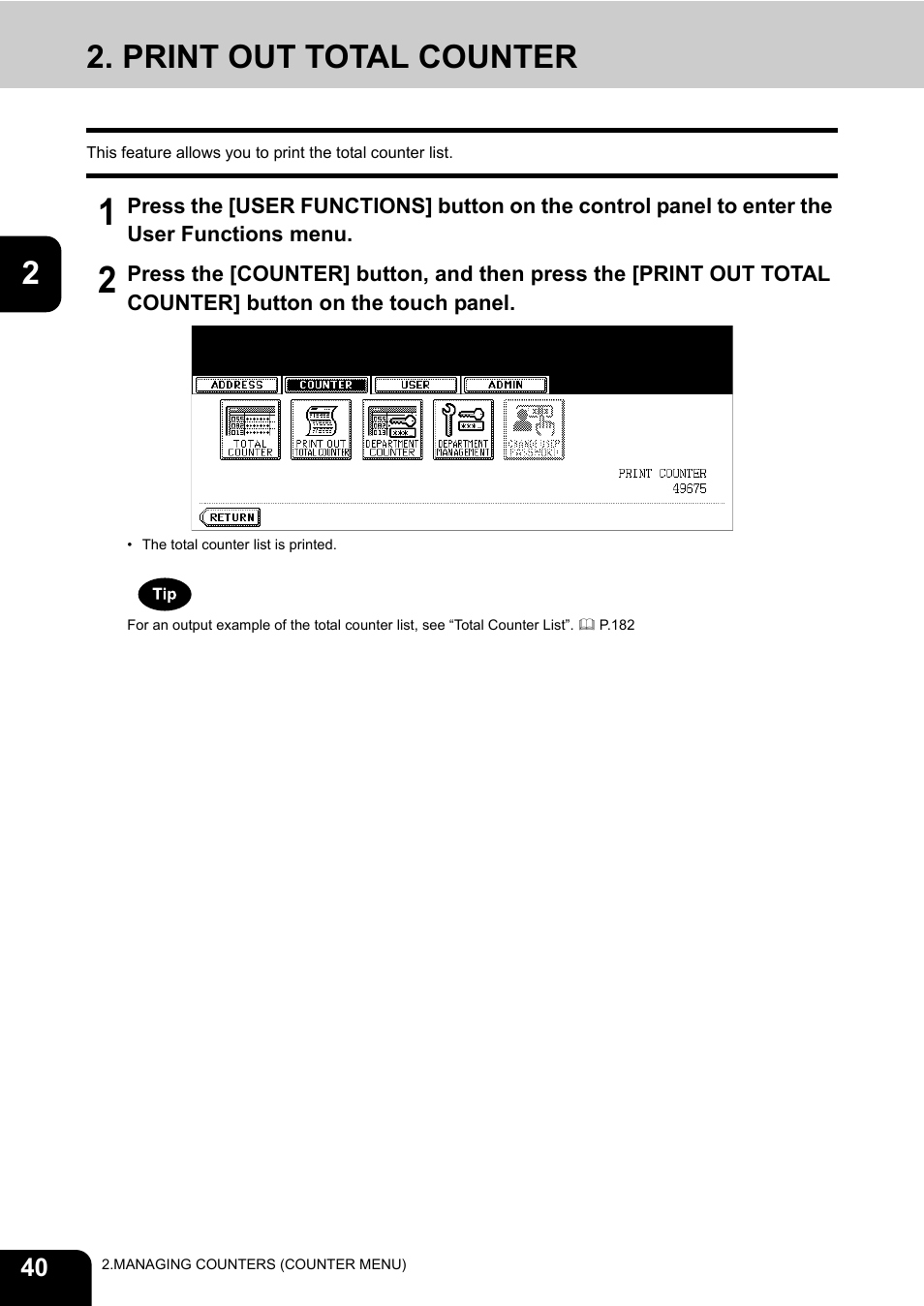 Print out total counter | Toshiba E.STUDIO e-STUDIO 523 User Manual | Page 42 / 216