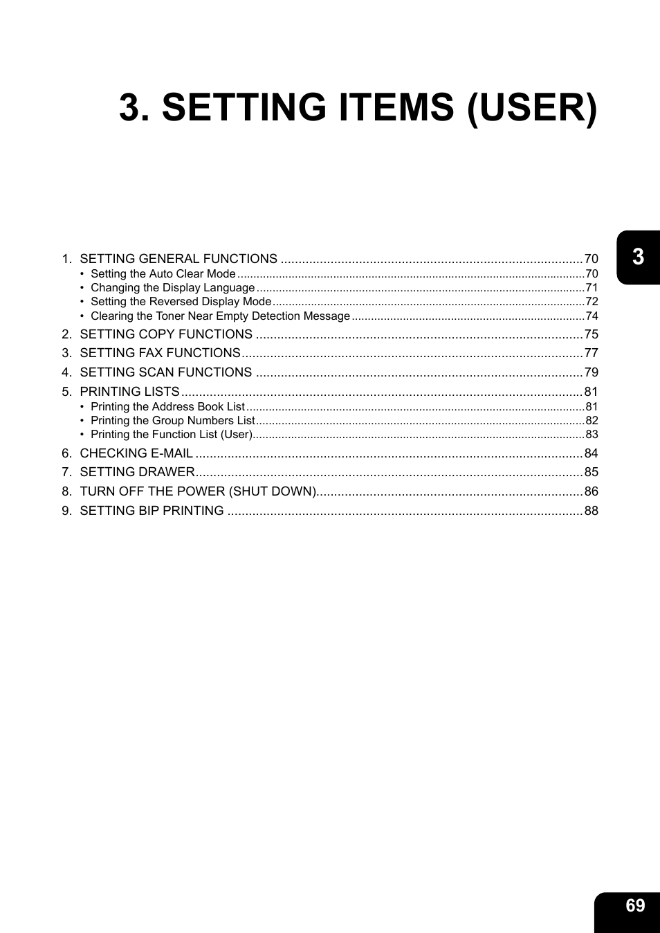 Setting items (user) | Toshiba E.STUDIO e-STUDIO 523 User Manual | Page 71 / 216