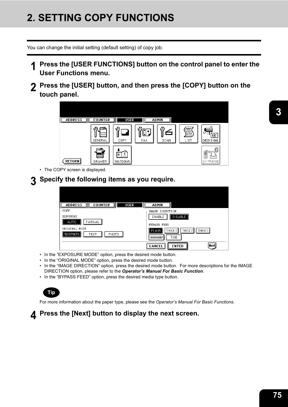 Setting copy functions | Toshiba E.STUDIO e-STUDIO 523 User Manual | Page 77 / 216