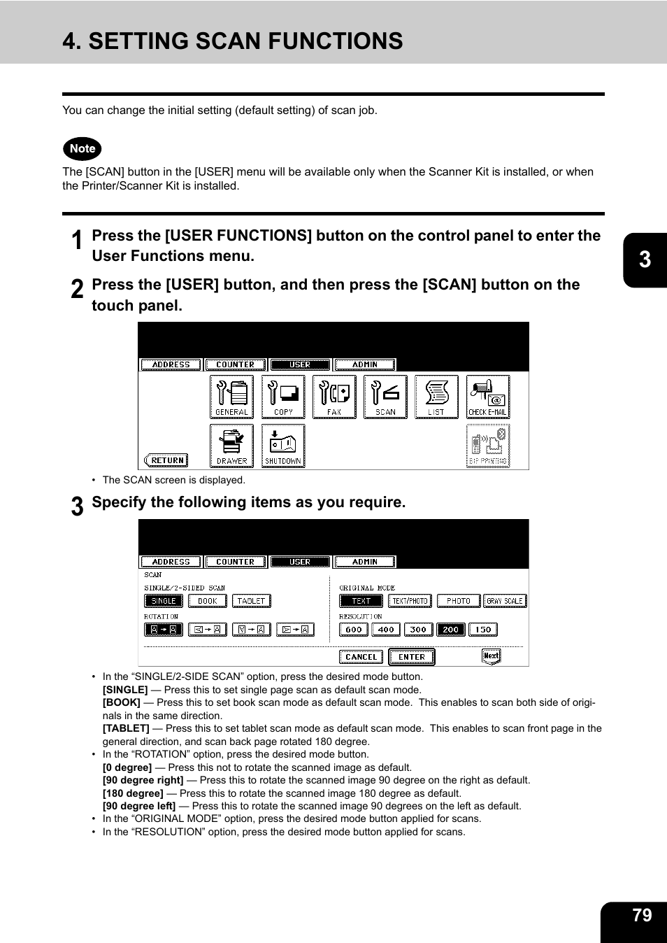 Setting scan functions | Toshiba E.STUDIO e-STUDIO 523 User Manual | Page 81 / 216