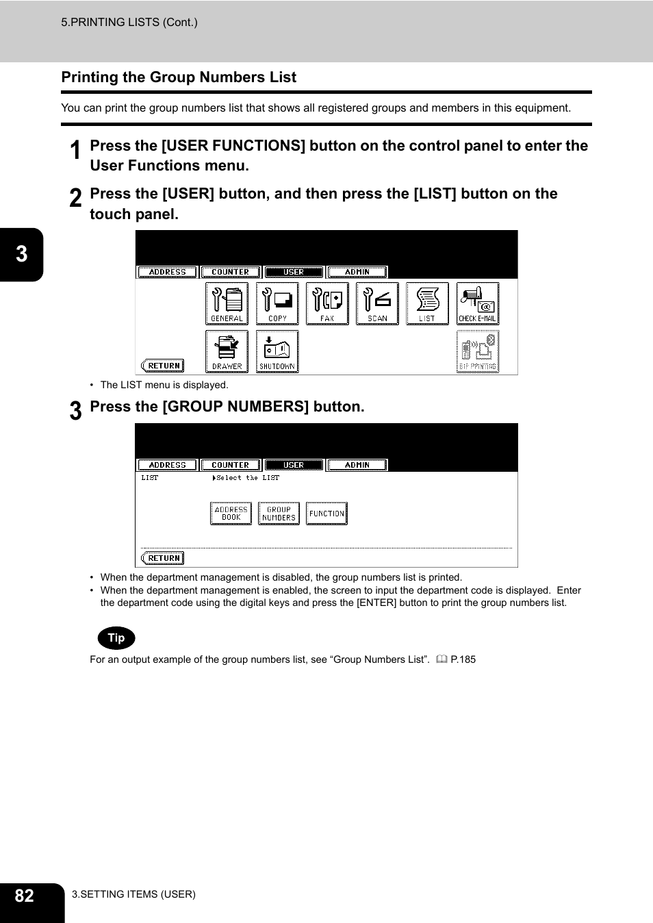 Printing the group numbers list | Toshiba E.STUDIO e-STUDIO 523 User Manual | Page 84 / 216