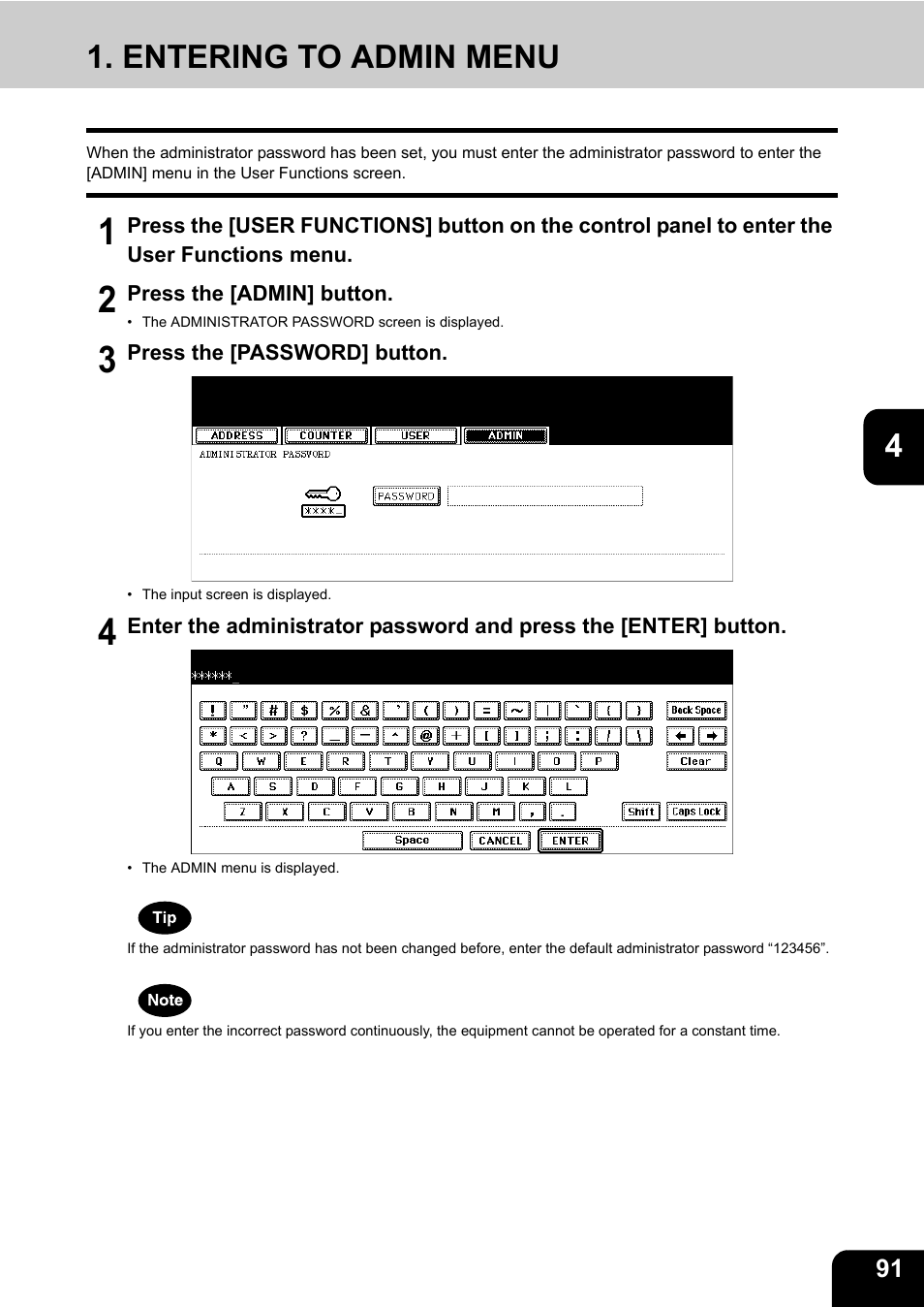 Entering to admin menu | Toshiba E.STUDIO e-STUDIO 523 User Manual | Page 93 / 216