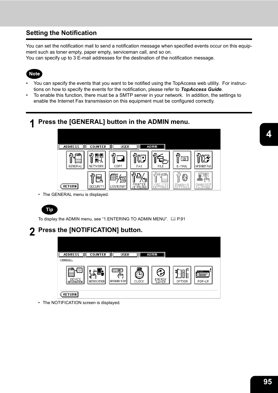 Setting the notification | Toshiba E.STUDIO e-STUDIO 523 User Manual | Page 97 / 216