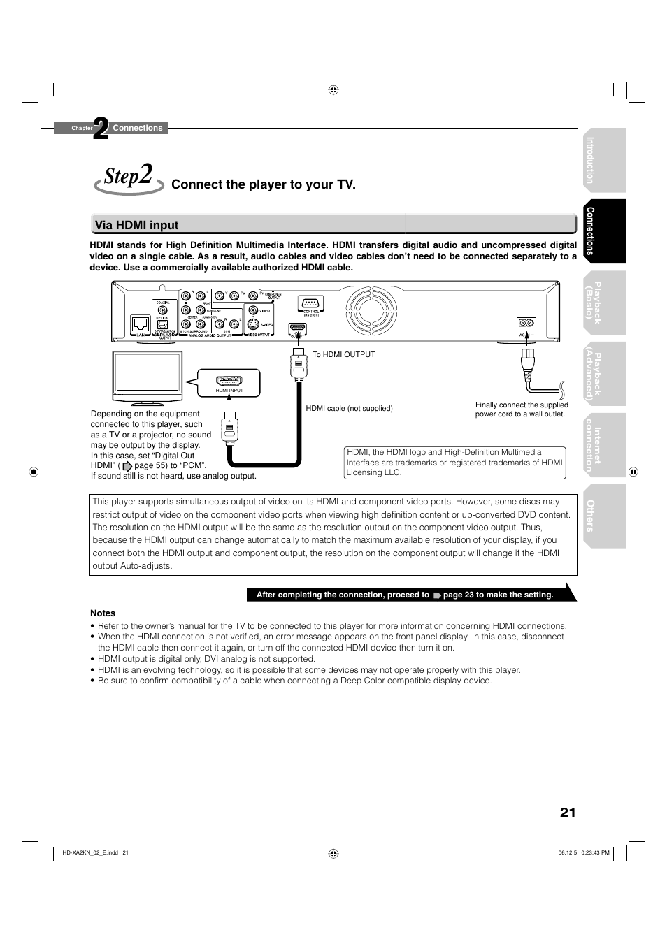 Step, Connect the player to your tv | Toshiba HD-XA2KN User Manual | Page 21 / 80