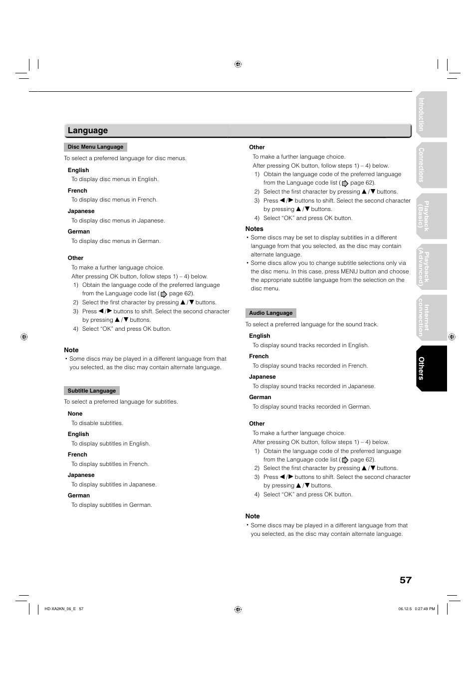 Language | Toshiba HD-XA2KN User Manual | Page 57 / 80