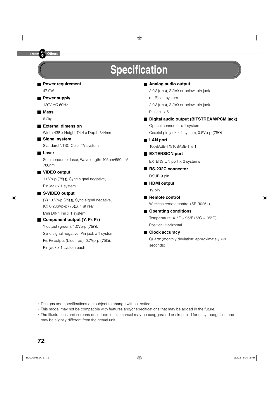 Specifi cation | Toshiba HD-XA2KN User Manual | Page 72 / 80