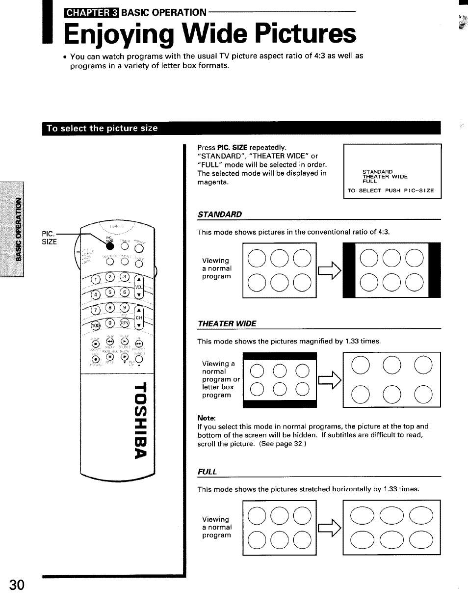 Enjoying wide pictures, Note | Toshiba TW56D90 User Manual | Page 30 / 71