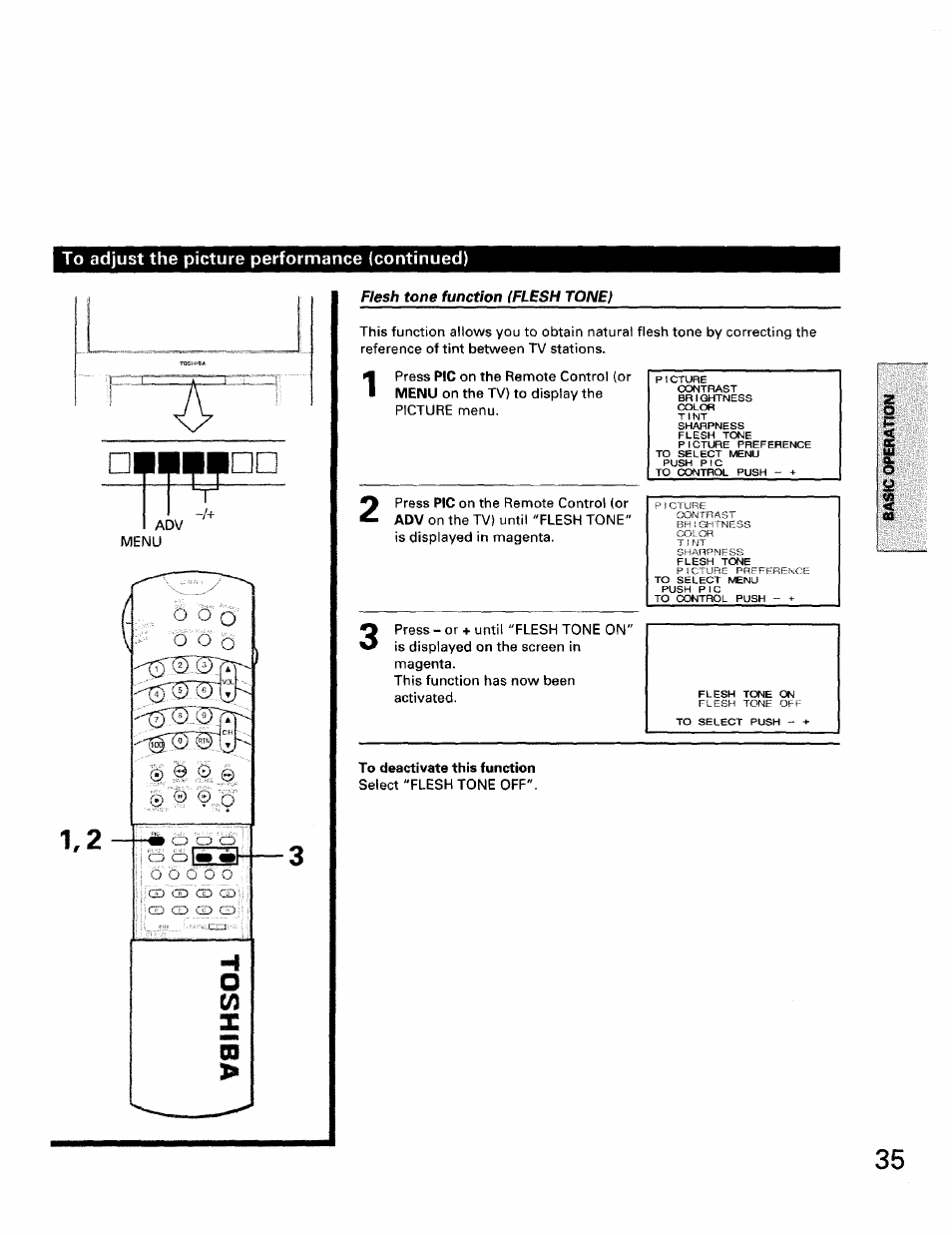 Flesh tone function {flesh tone) | Toshiba TW56D90 User Manual | Page 35 / 71