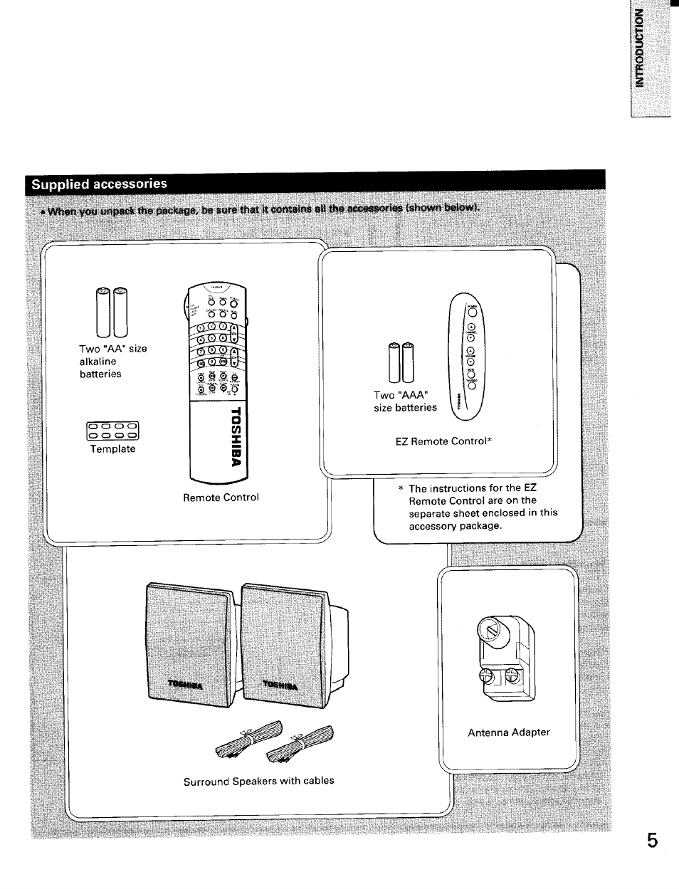 Supplied accessories | Toshiba TW56D90 User Manual | Page 5 / 71