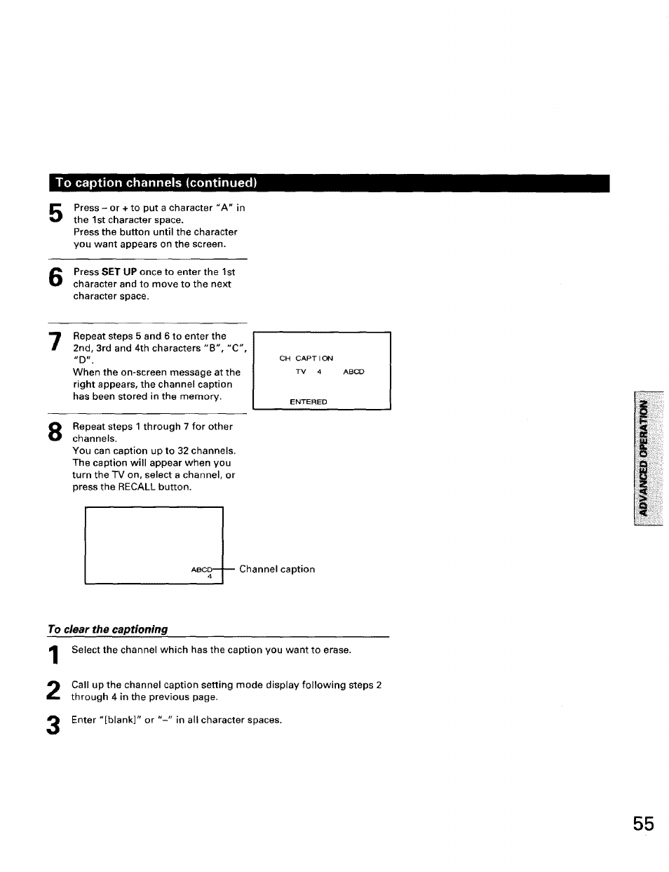 To clear the captioning | Toshiba TW56D90 User Manual | Page 55 / 71