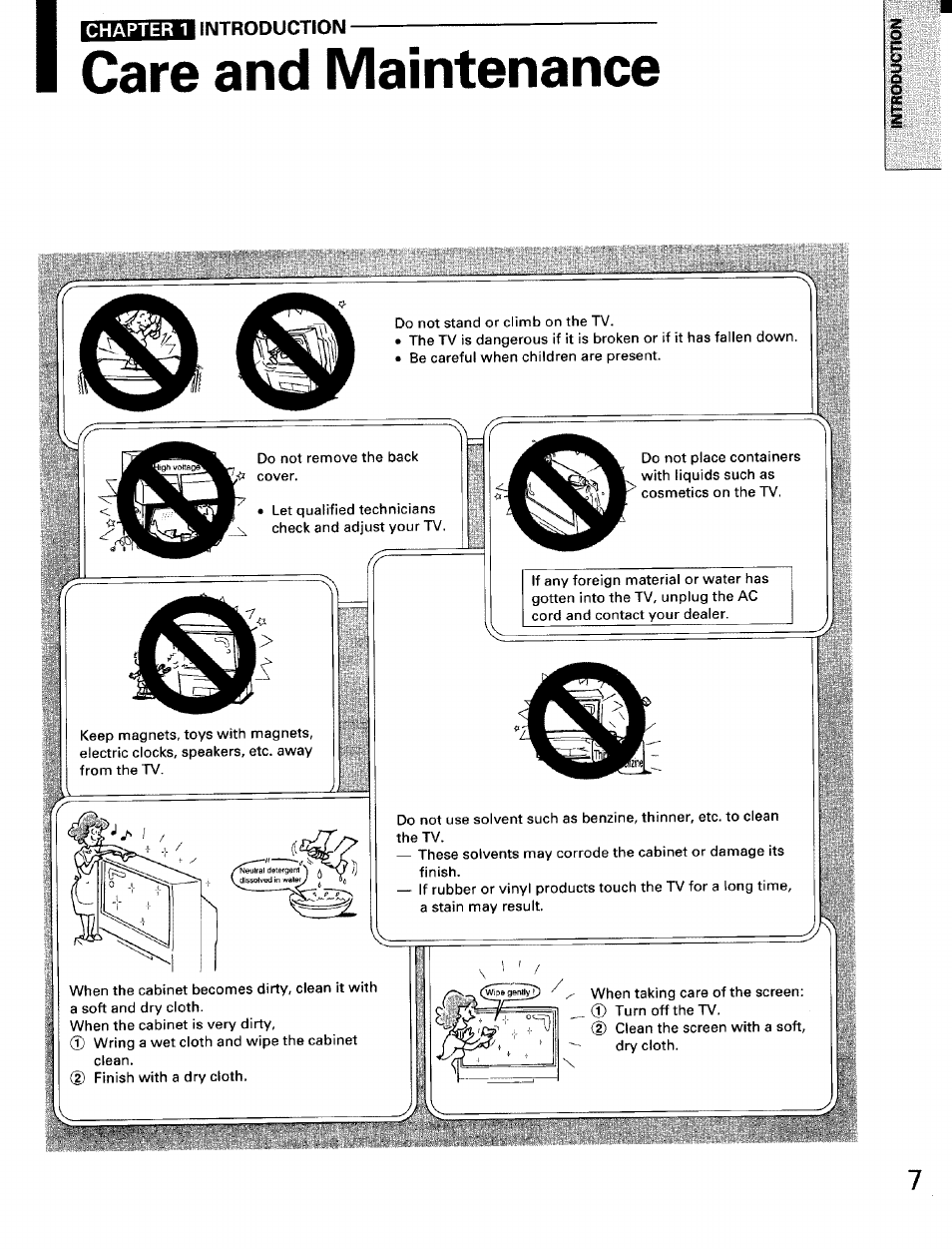 Care and maintenance | Toshiba TW56D90 User Manual | Page 7 / 71