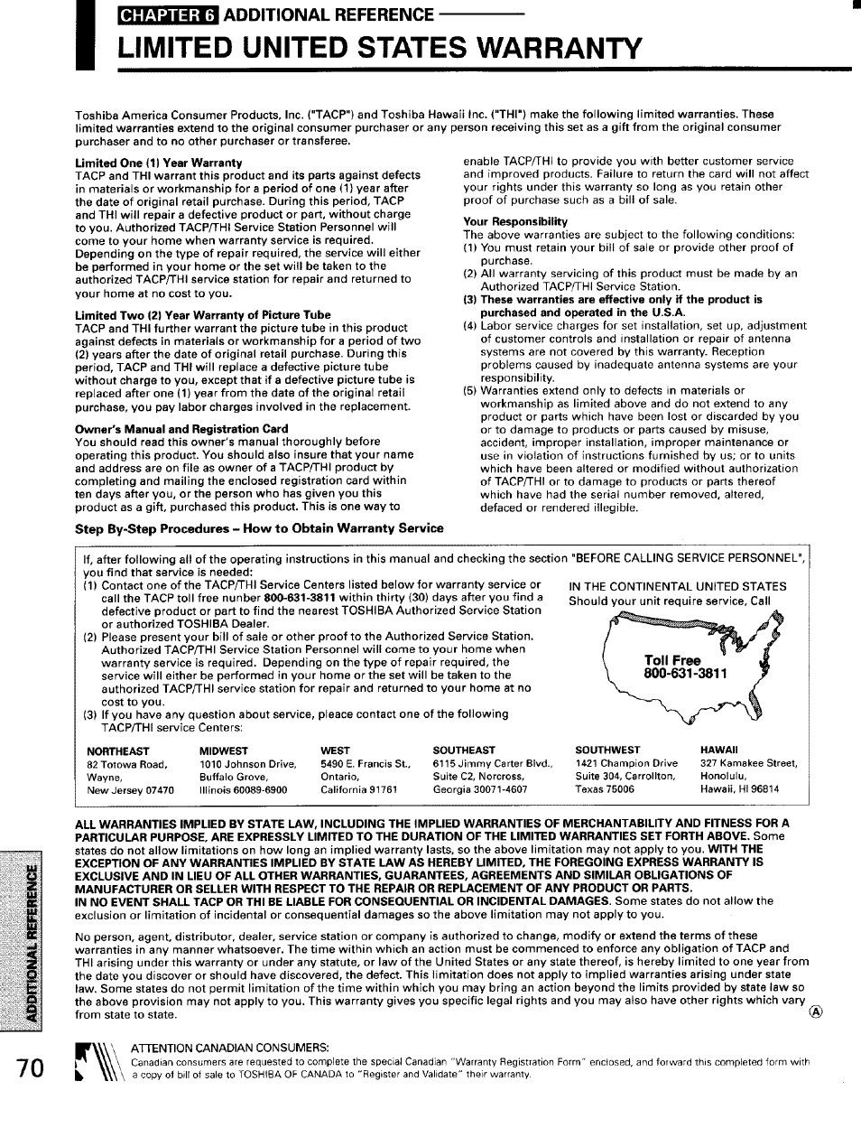 Chapter 6, I addttional reference | Toshiba TW56D90 User Manual | Page 70 / 71