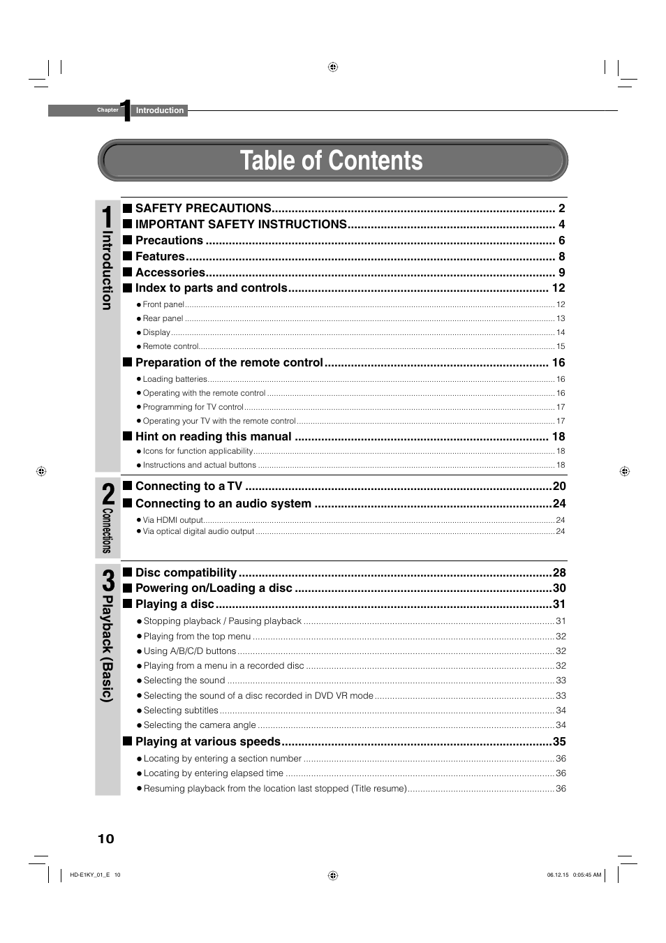 Toshiba HD-E1KY User Manual | Page 10 / 72