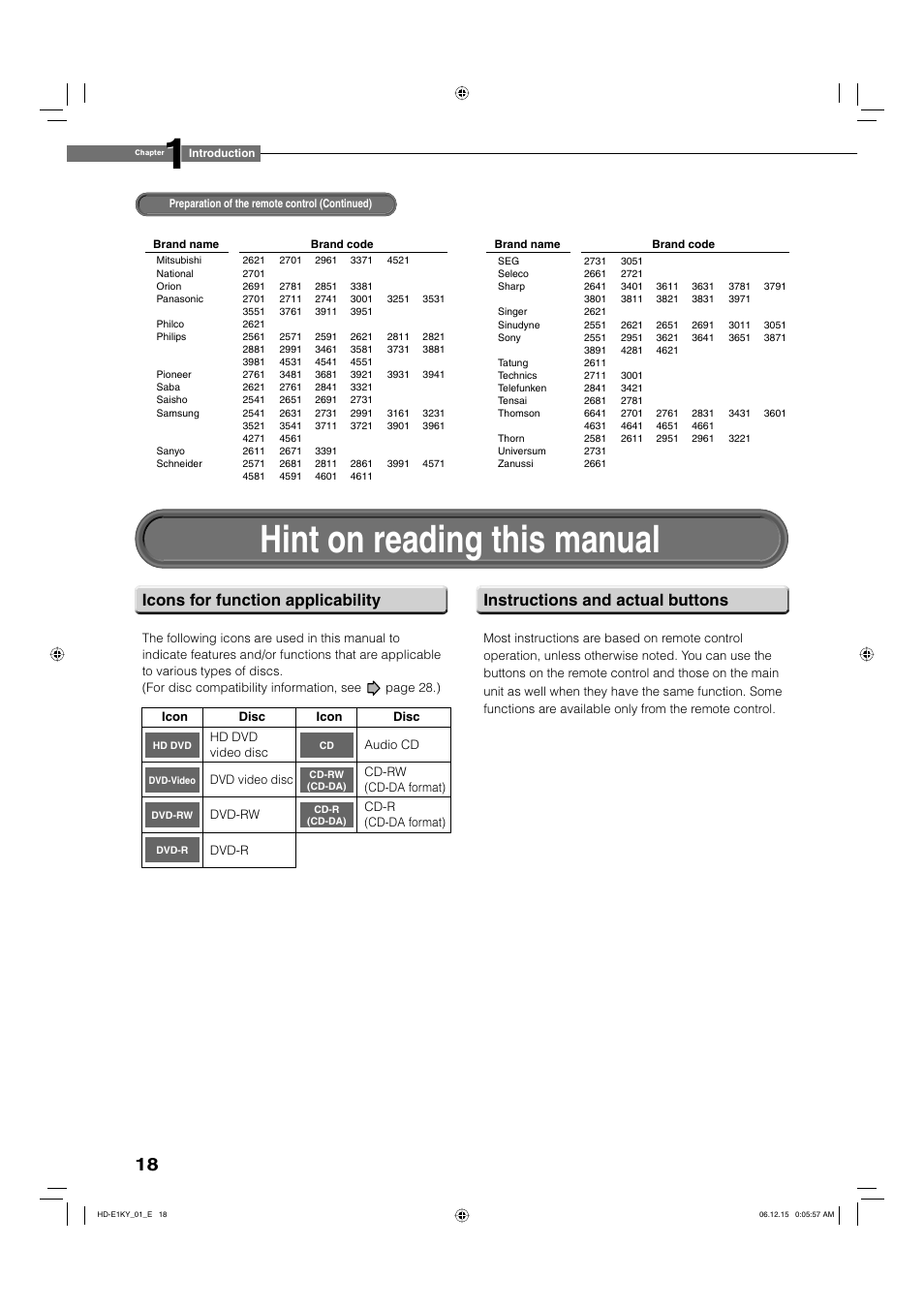 Hint on reading this manual | Toshiba HD-E1KY User Manual | Page 18 / 72