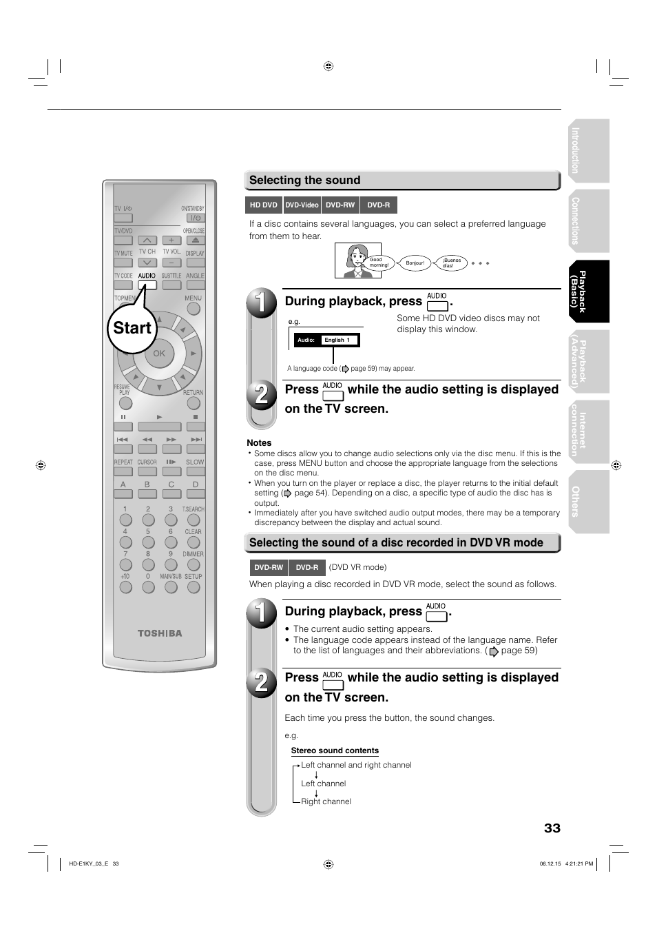 Start | Toshiba HD-E1KY User Manual | Page 33 / 72