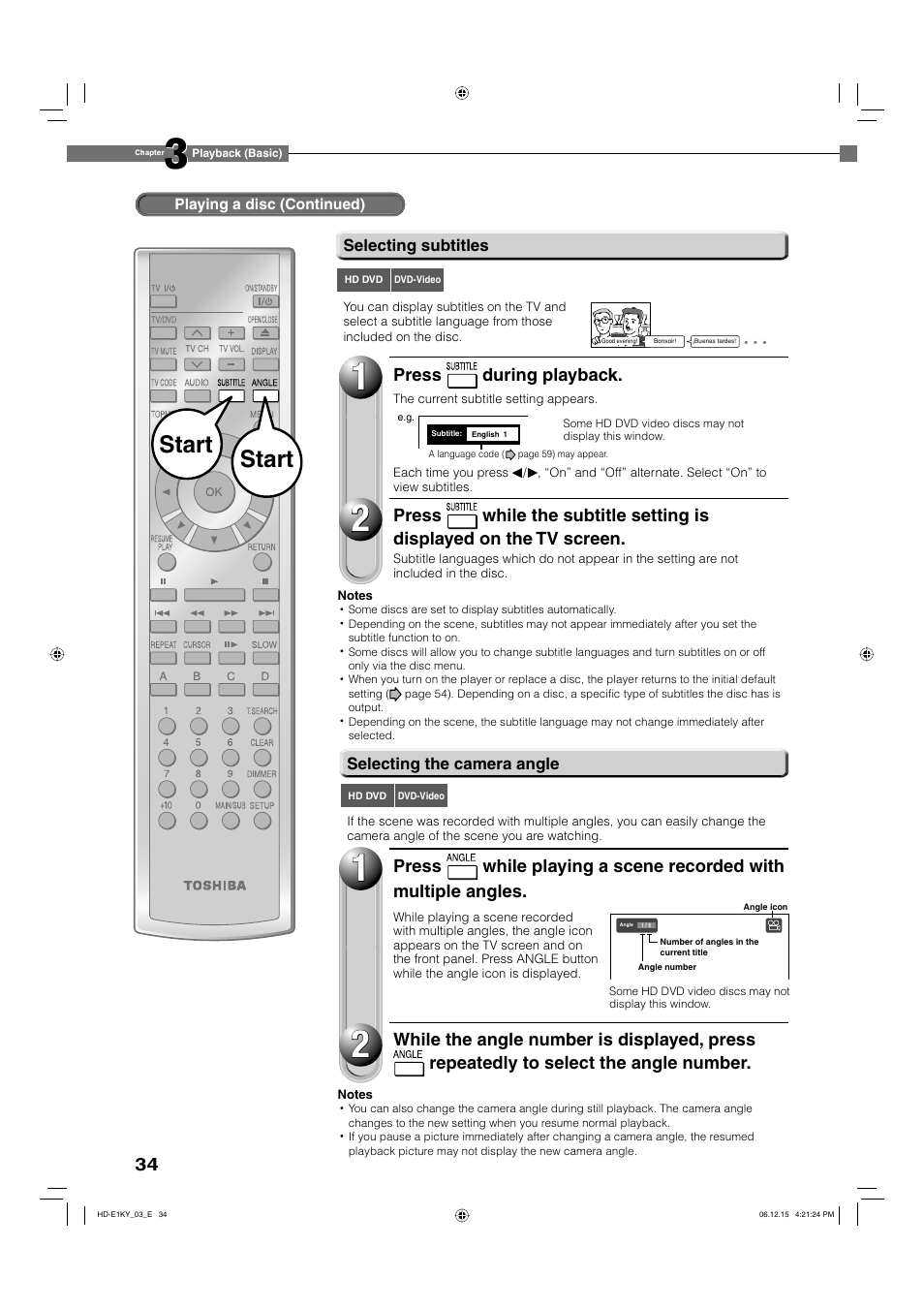 Start | Toshiba HD-E1KY User Manual | Page 34 / 72