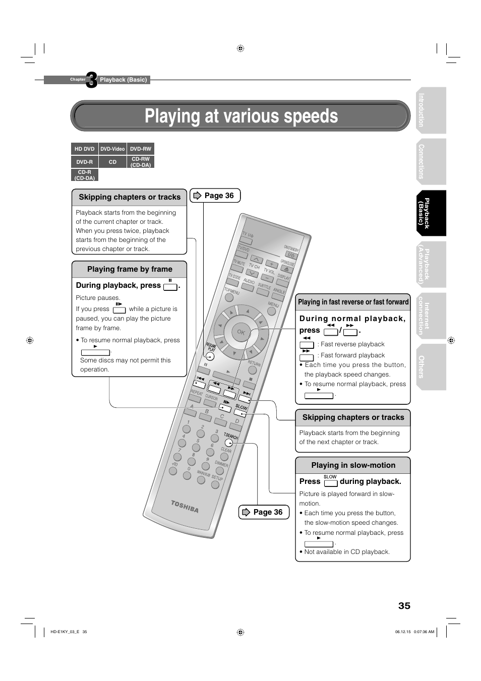 Playing at various speeds | Toshiba HD-E1KY User Manual | Page 35 / 72