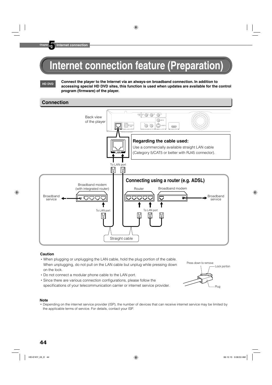 Internet connection feature (preparation) | Toshiba HD-E1KY User Manual | Page 44 / 72