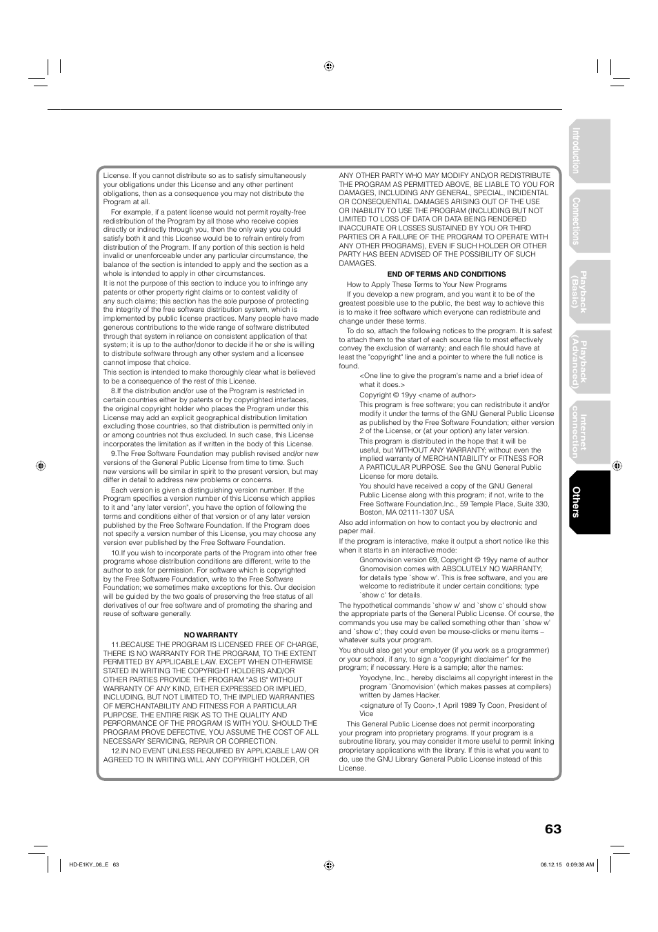 Intr oduction connections, Other s | Toshiba HD-E1KY User Manual | Page 63 / 72