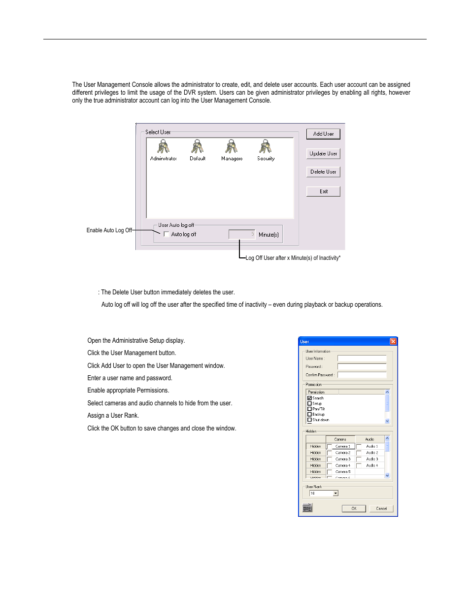 User management, Add a new user | Toshiba SURVELILLIX HVR32-X User Manual | Page 74 / 135