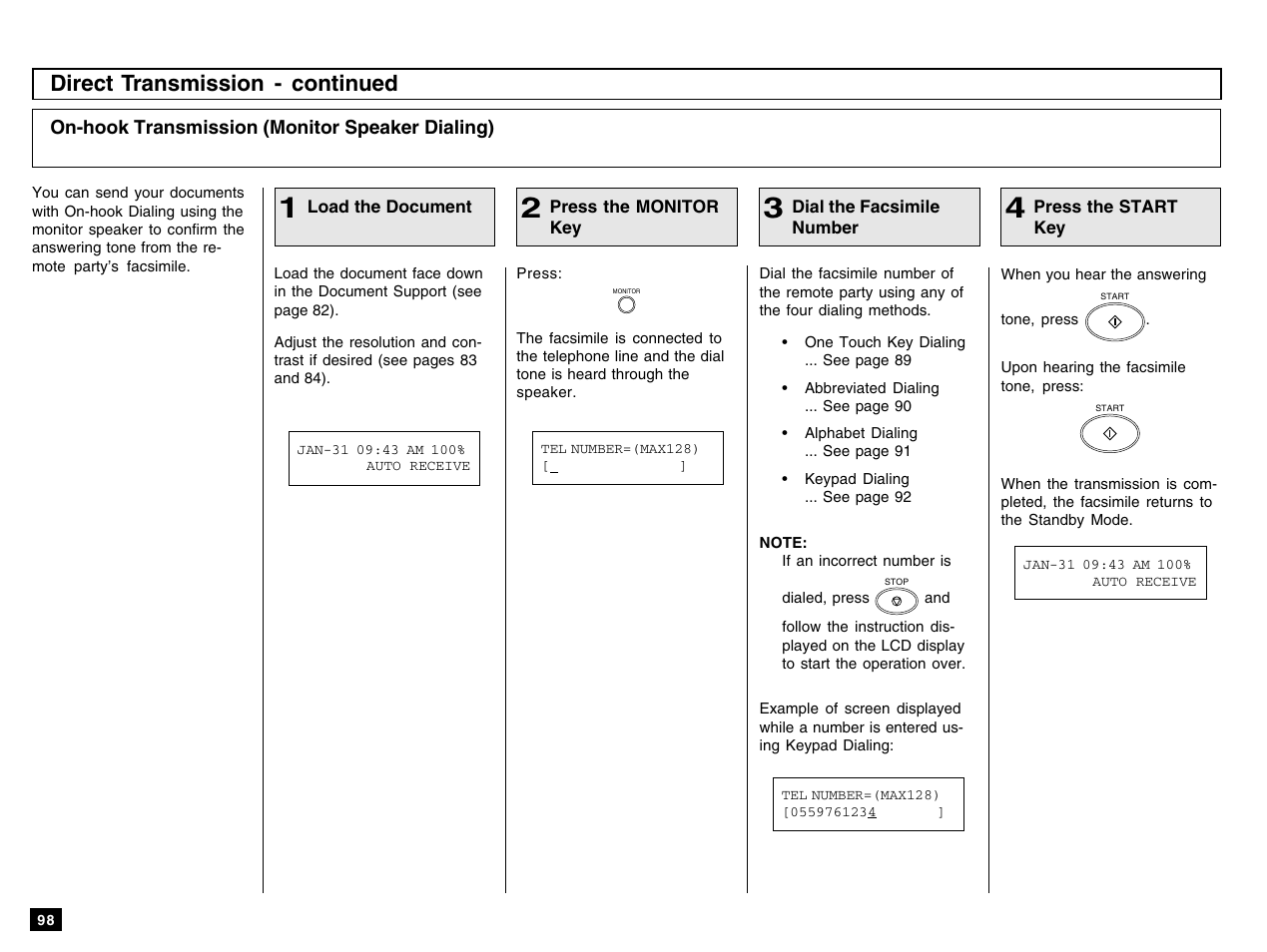 Direct transmission - continued | Toshiba e-STUDIO 170F User Manual | Page 100 / 244