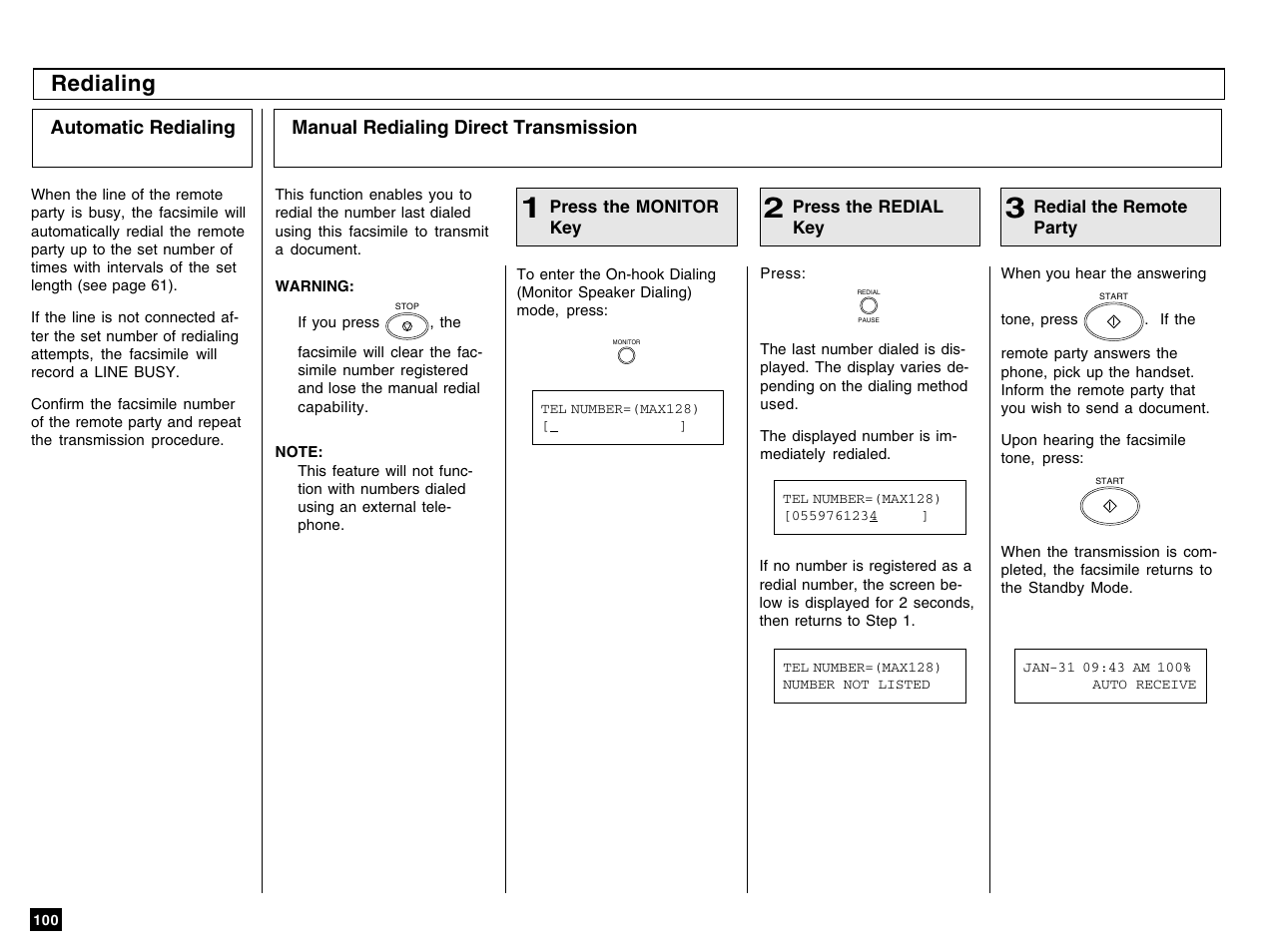 Redialing | Toshiba e-STUDIO 170F User Manual | Page 102 / 244