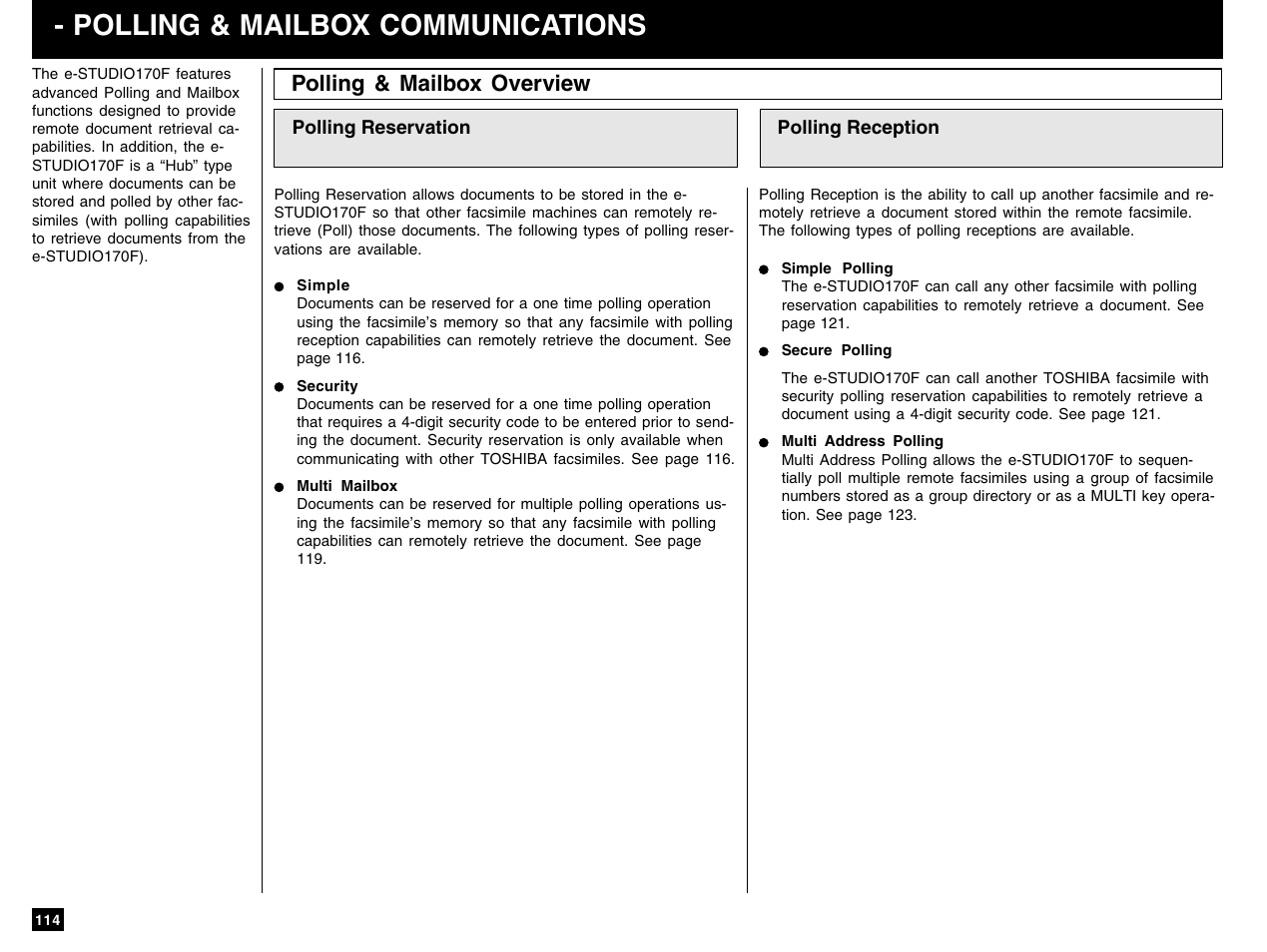 Polling & mailbox communications, Polling & mailbox overview | Toshiba e-STUDIO 170F User Manual | Page 116 / 244