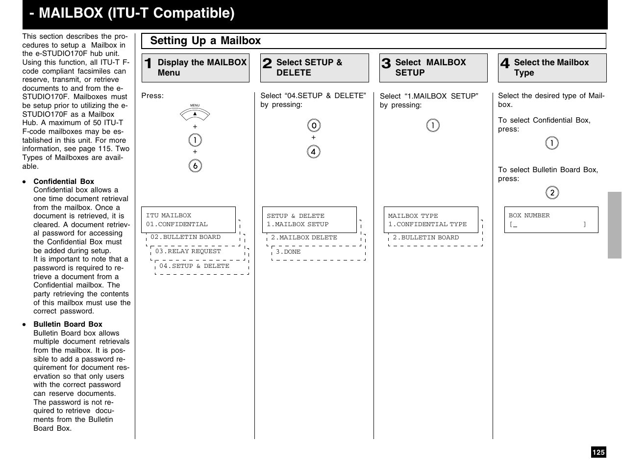 Mailbox (itu-t compatible), Setting up a mailbox | Toshiba e-STUDIO 170F User Manual | Page 127 / 244